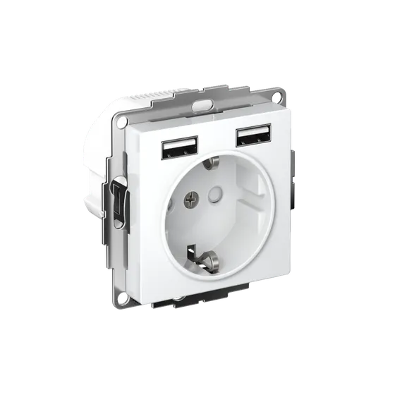 Розетка 1-м СП AtlasDesign 16А IP20 с 2-мя заряд. устройствами USB тип A+A 5В/2.4А 2х5В/1.2А механизм бел. SE ATN000130