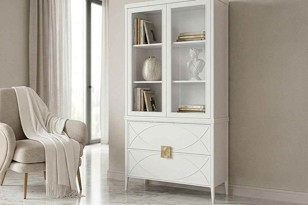 Шкаф-витрина Garda Decor 2 стеклянных фасада с Комод Garda Decorом с 2-мя ящиками