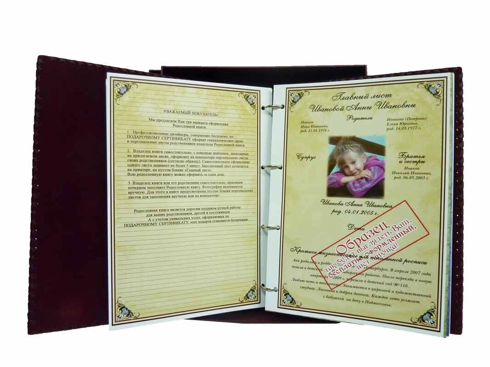 Родословная книга "Изысканная" кож. зам бордовая (в подарочной коробке)