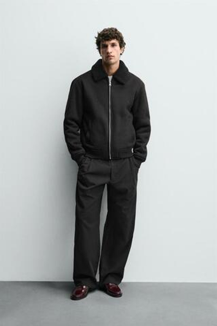 ZARA КОМБИНИРОВАННАЯ КУРТКА ИЗ ИСКУССТВЕННОЙ ЗАМШИ, ЧЕРНЫЙ