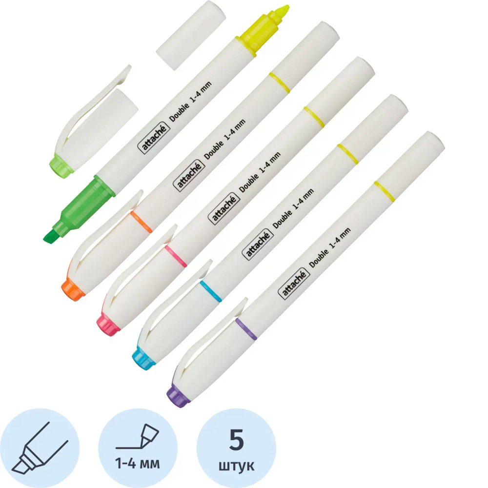 Набор текстовыделителей Attache Double 1-4 мм наб 6 цв 5 маркеров
