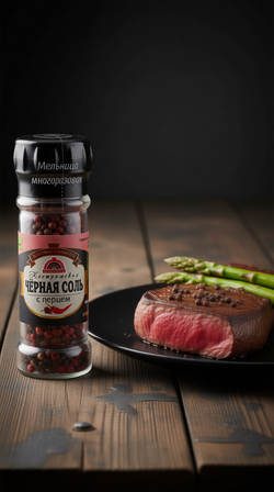Соль черная с розовым перцем, смесь № 1 (Мельница многоразовая) 100 г