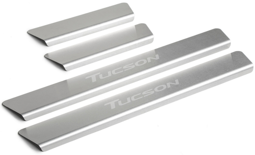 Накладки на пороги Rival для Hyundai Tucson III рестайлинг 2018-2021, нерж. сталь, с надписью, 4 шт., NP.2313.3