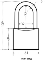 Замок навесной Аллюр ВС1Ч-360Д (HG-360 С-L) дл.дужка полимер
