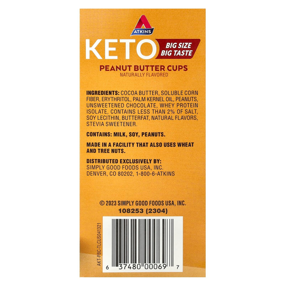 Atkins, Keto, чашки с арахисовой пастой, 8 чашек, 30 г (1,06 унции)