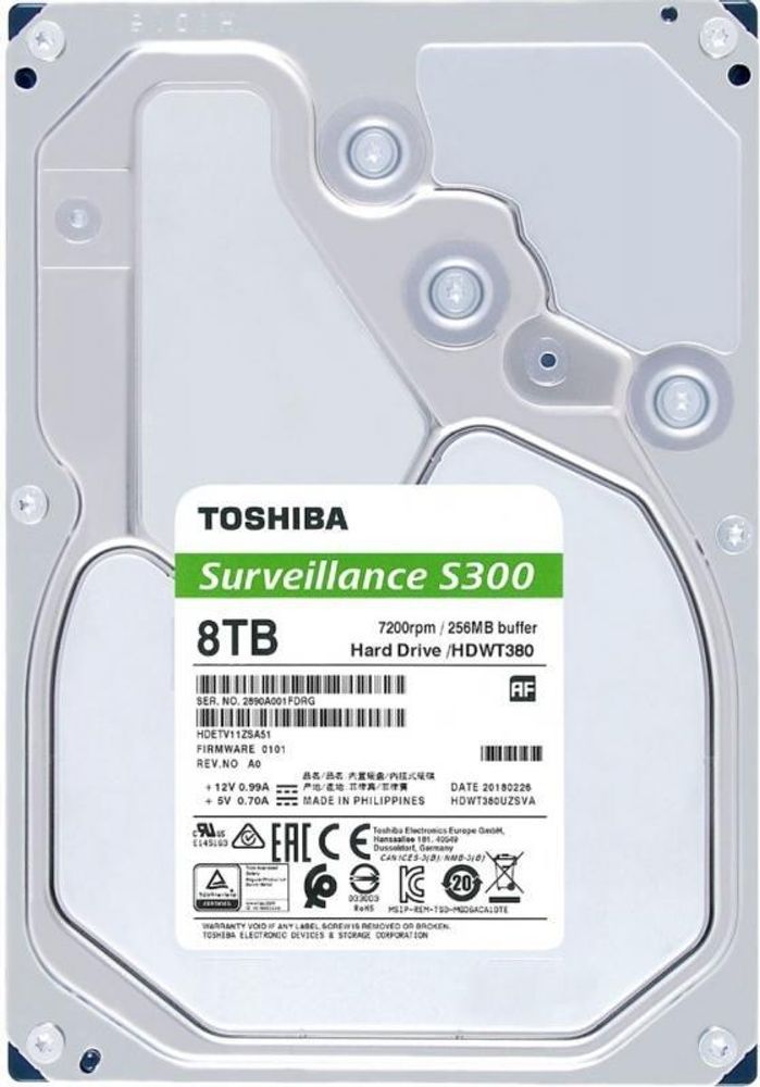 Жесткий диск для Видеонаблюдения HDD 8Tb TOSHIBA S300 7200rpm 256Mb SATA3 3,5&quot; HDWT380UZSVA