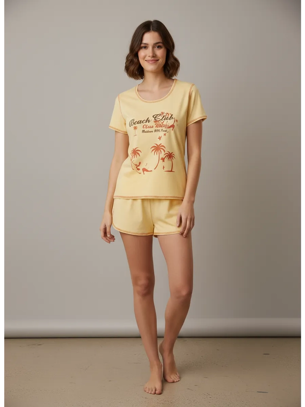 Пижама хлопковая с шортами и футболкой костюм домашний