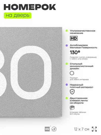 Номер на дверь 680, табличка на дверь для офиса, квартиры, кабинета, аудитории, склада, серая 120х70 мм, Айдентика Технолоджи