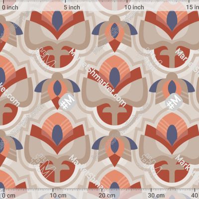 Геометрические цветы дамаск. Серый кирпичный by Lena Rybakova 248 DPI