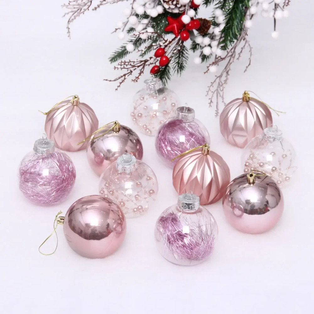 Набор шаров 8 см «Волшебство» (в наборе 12 шт), Розовое золото