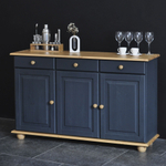 Тумба Лена трехдверная деревянная (нижняя часть буфета), серый/антик