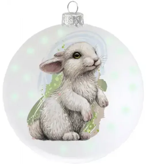 Стеклянный шар Белый кролик 100 мм., в подарочной упаковке, Коломеев (КУ-100-224125)
