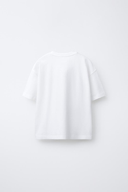 ZARA ФУТБОЛКА С РЕЛЬЕФНЫМ ПРИНТОМ, БЕЛЫЙ