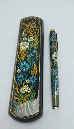 Ручка с росписью Палех в шкатулке "Пшеница с васильками"