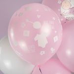 Шар (12''/30 см) Ура, Девочка!, Белый (200)/Розовый (433), пастель, 5 ст, 25 шт.