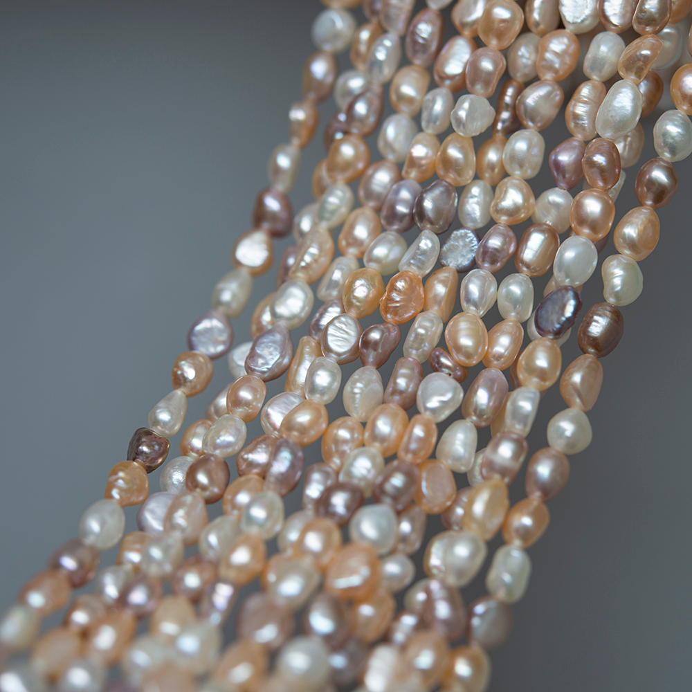 Жемчуг культивированный фриформ, пудровый микс, 5,5*7-8мм
