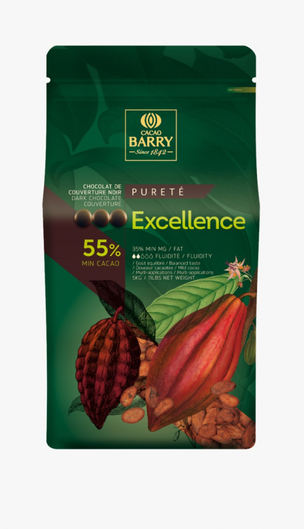 Шоколад Cacao Barry EXCELLENCE 55% Темный кувертюр (Пакет 5 кг.)