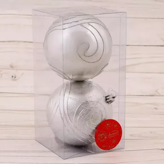 Набор шаров пластик Серебристые линии 10 см., 2 шт., серебро, Зимнее Волшебство (1307067)