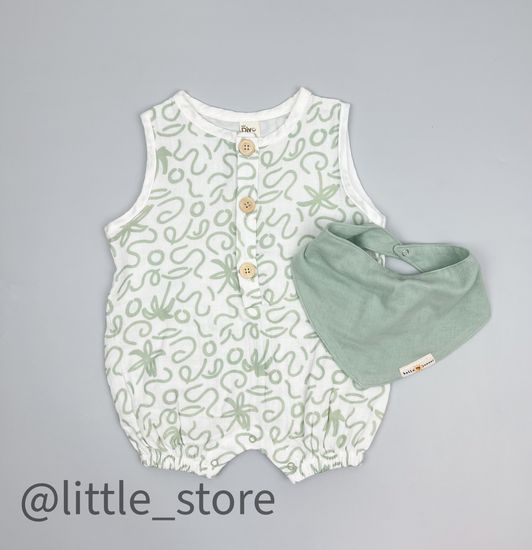 Песочник муслиновый Оливковый, с нагрудником