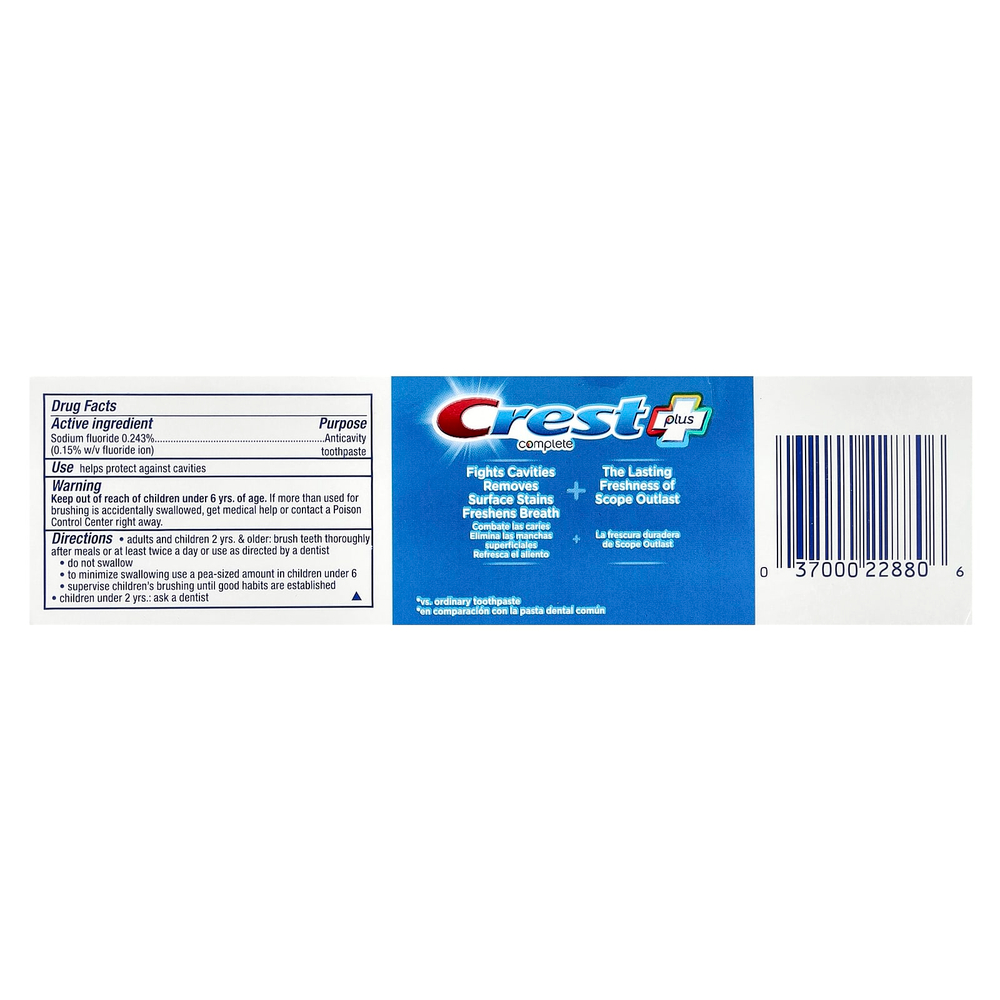 Crest, Plus Complete ™, Scope® Outlast® + Whitening, зубная паста с фтором, мята, 113 г (4 унции)