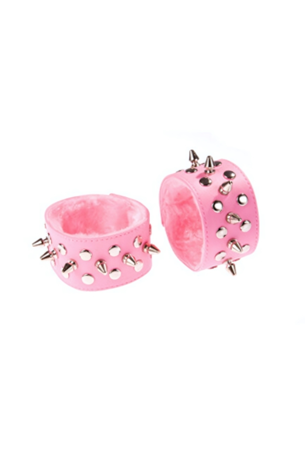 Напульсники розовые с металлическими шипами (Цвет: розовый с серебряным)