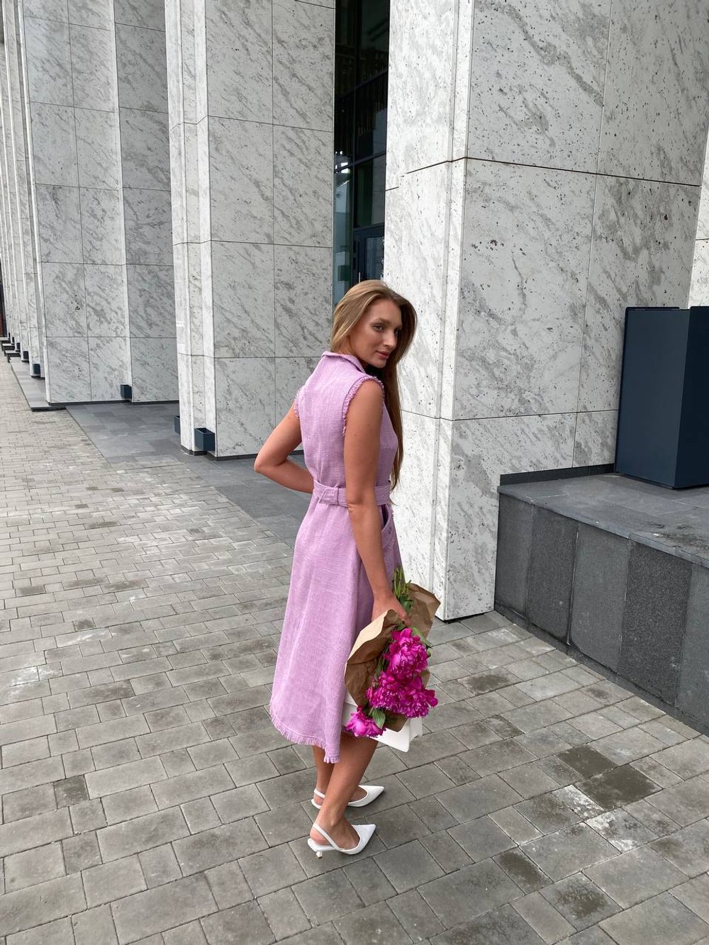 Платье розово-лиловое из твида