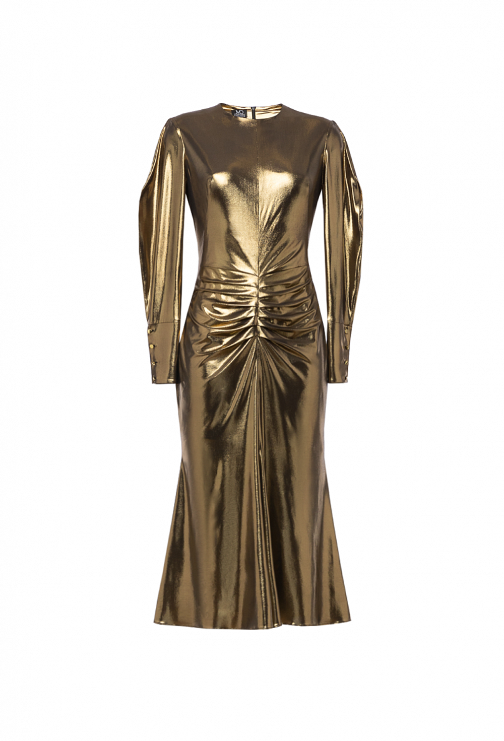 Платье-футляр из крепа с отрезной талией золотое 09-04-23 FW