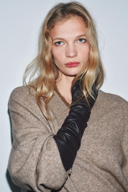 ZARA ДЛИННЫЕ ПЕРЧАТКИ ИЗ 100% КОЖИ, ШОКОЛАДНЫЙ