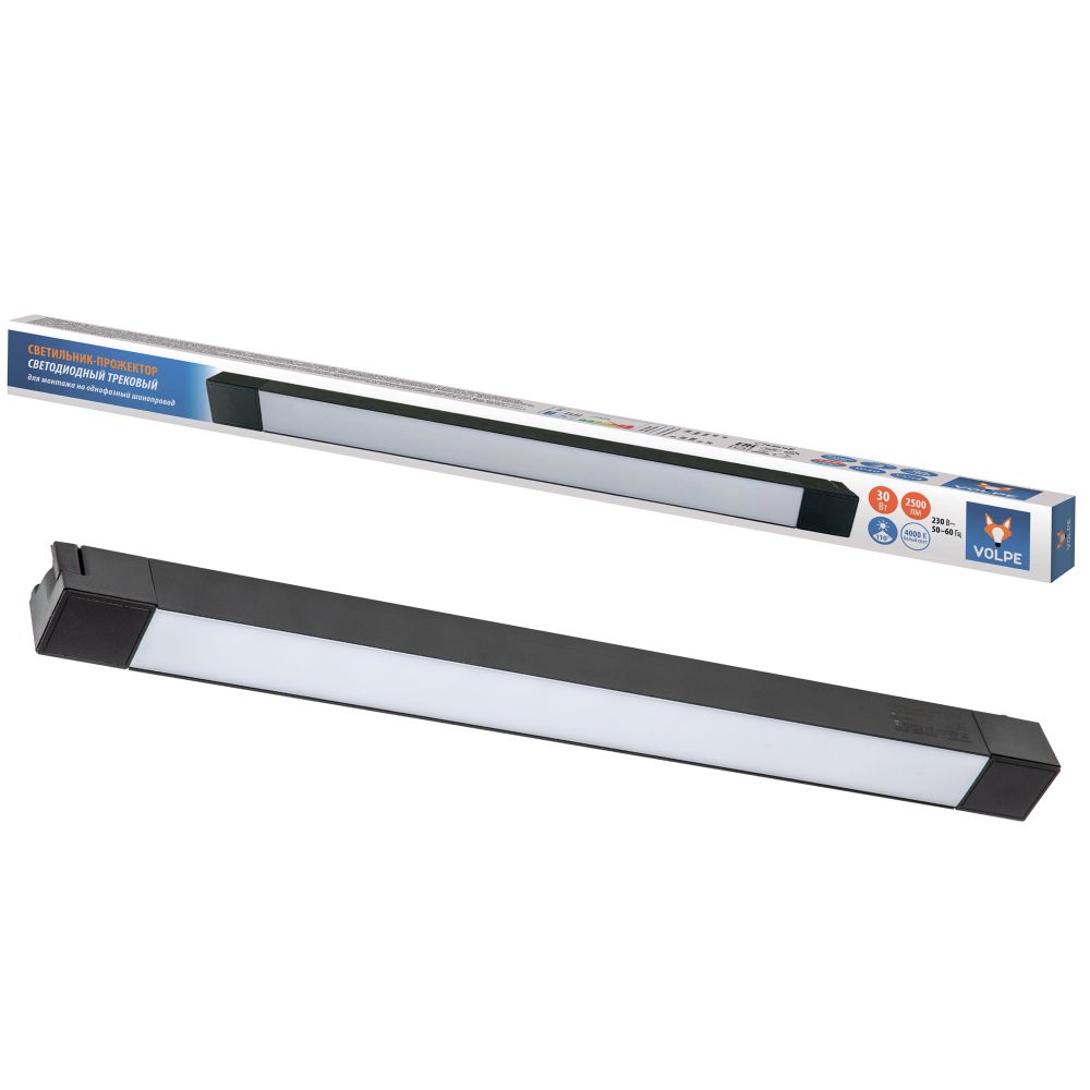 ULB-Q281 30W/4000K BLACK Светильник-прожектор светодиодный трековый. Линейный. 2500 Лм. Белый свет (4000К). Корпус черный. ТМ Volpe