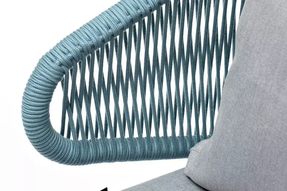 "Милан" кресло плетеное из роупа, каркас алюминий светло-серый (RAL7035) муар, роуп бирюзовый круглый, ткань светло-серая
