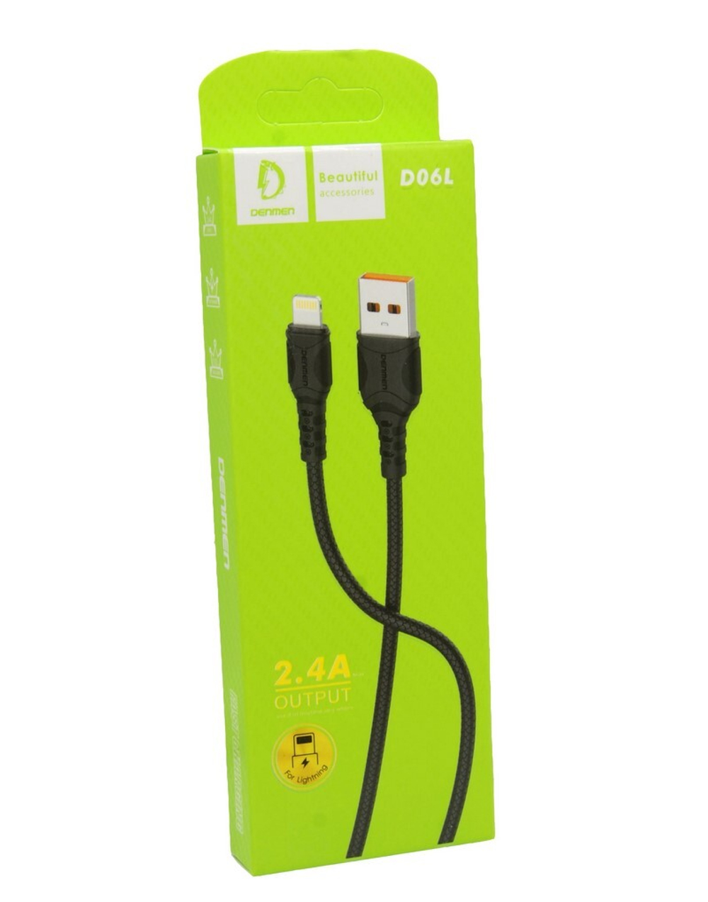 Кабель USB - Lightning DENMEN D06L 2.4A (черный) 1м