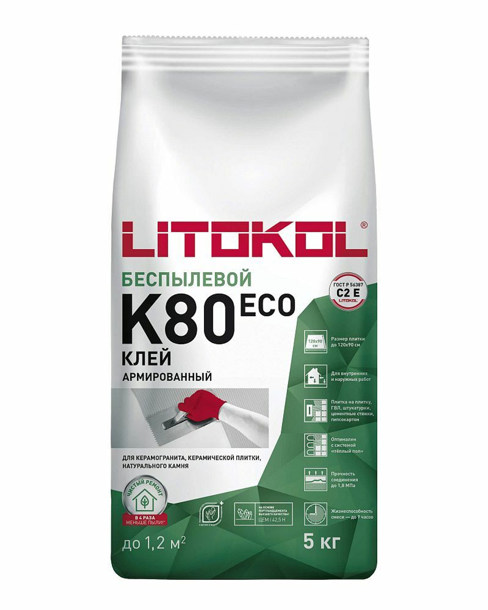 Клей LITOFLEX K80 ECO Цвет: Серый  5 кг,, класс С2 Е, Litokol