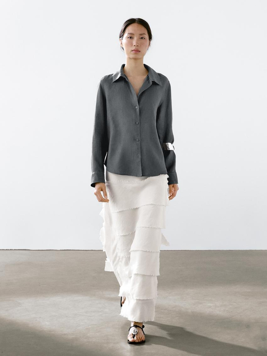 Massimo Dutti Рубашка из 100% льна, темно-зеленый