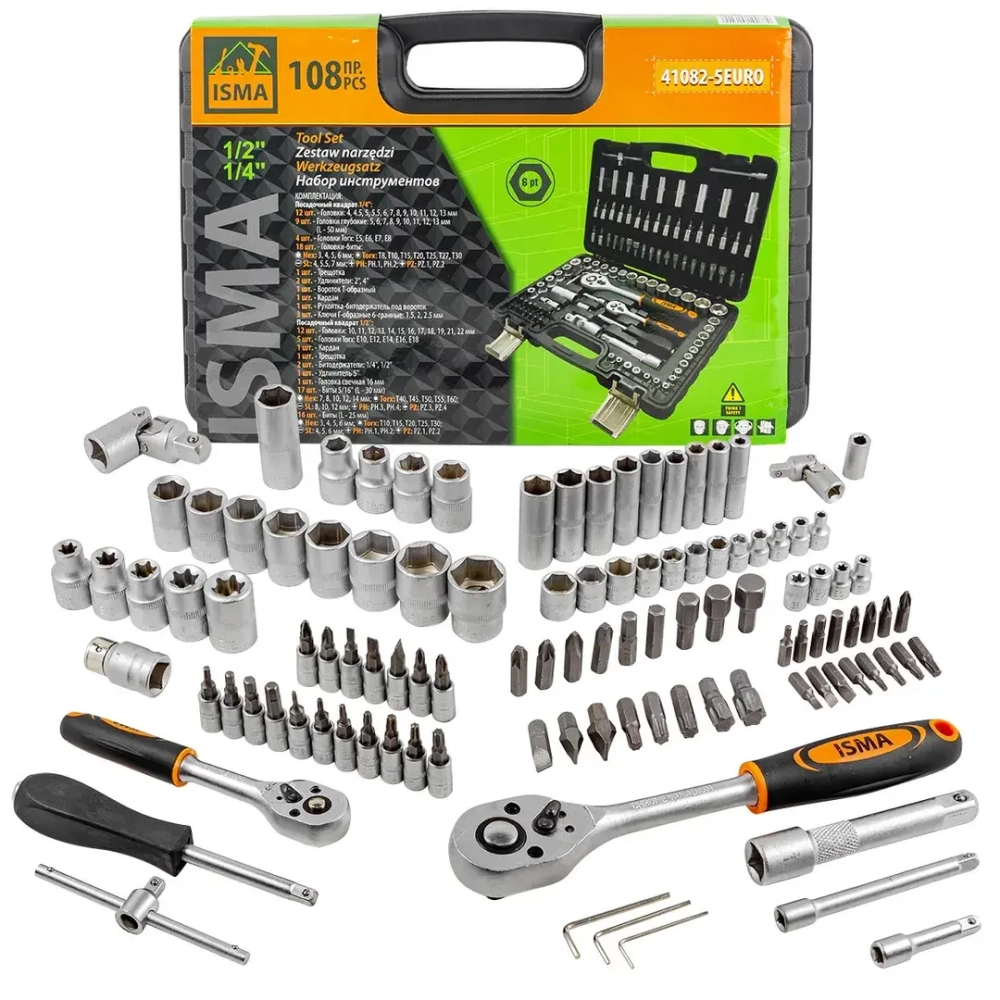 Набор инструментов 108пр. 1/4'', 1/2''(6гр.) ISMA ISMA-41082-5EURO