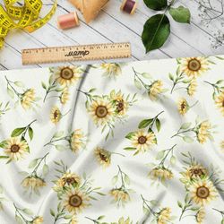 Ткань оксфорд 210 подсолнухи на зеленом