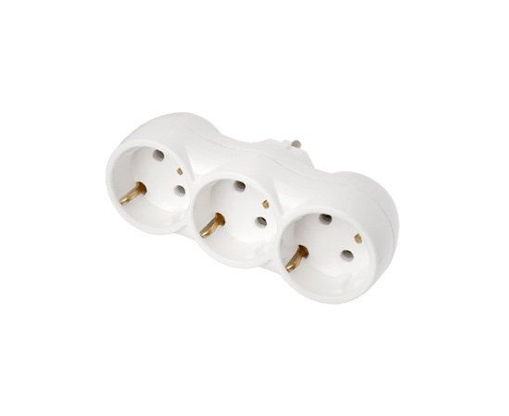 Разветвитель электрический (тройник) Bylectrica 3 розетки, 16А, белый, линейный, с заземлением РВ16-375