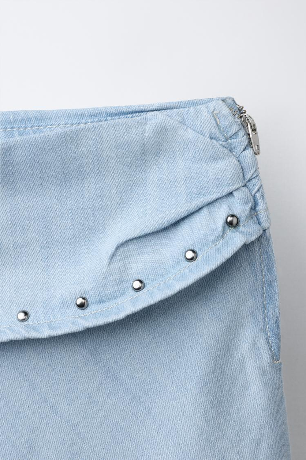 ZARA СВОБОДНАЯ ЮБКА МИДИ С ЗАКЛЕПКАМИ, ГОЛУБОЙ