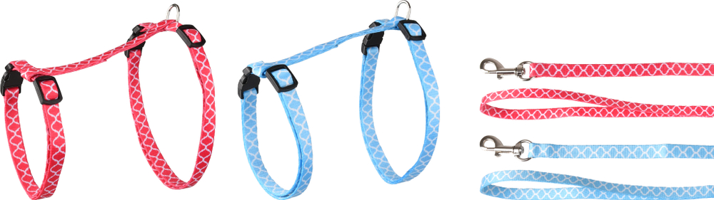 Шлейка с поводком для больших кошек AMSI 25-40см/10мм, в ассортименте, Flamingo