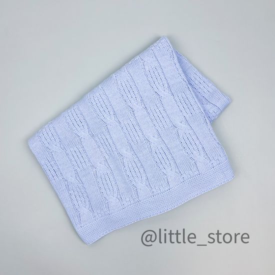 Плед вязаный Голубой, хлопковый; 90х100