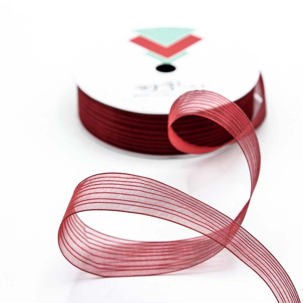 Лента Органза 2,8см х 22м в полоску (Красный)