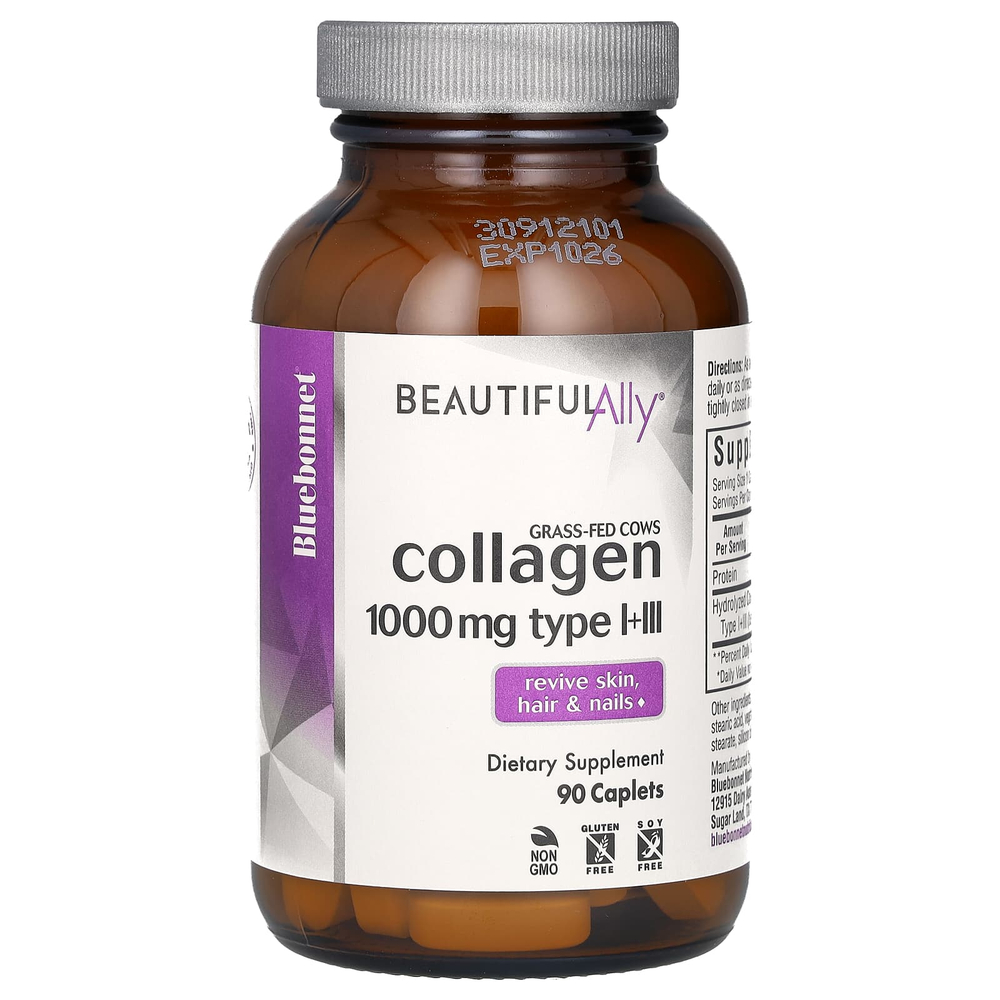 Bluebonnet Nutrition, Beautiful Ally, коллаген типа I и III, 1000 мг, 90 капсул