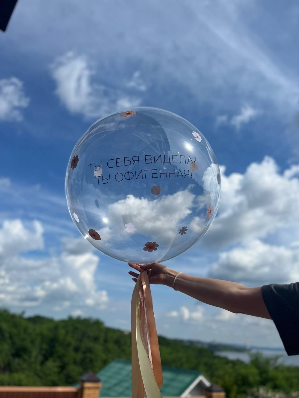 большой прозрачный шар с цветочками №3350