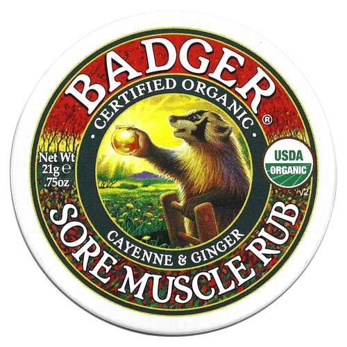 Badger, Sore Muscle Rub, мазь от боли в мышцах с кайенским перцем и имбирем, 21 г (0,75 унции)