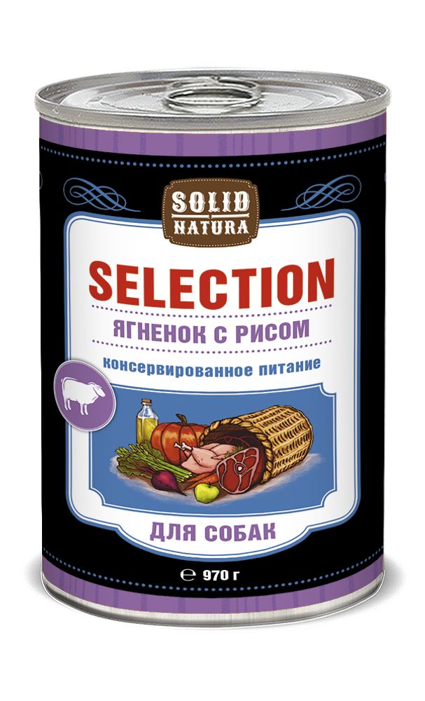 Solid Natura Selection Ягненок с рисом влажный корм для собак жестяная банка 970 г