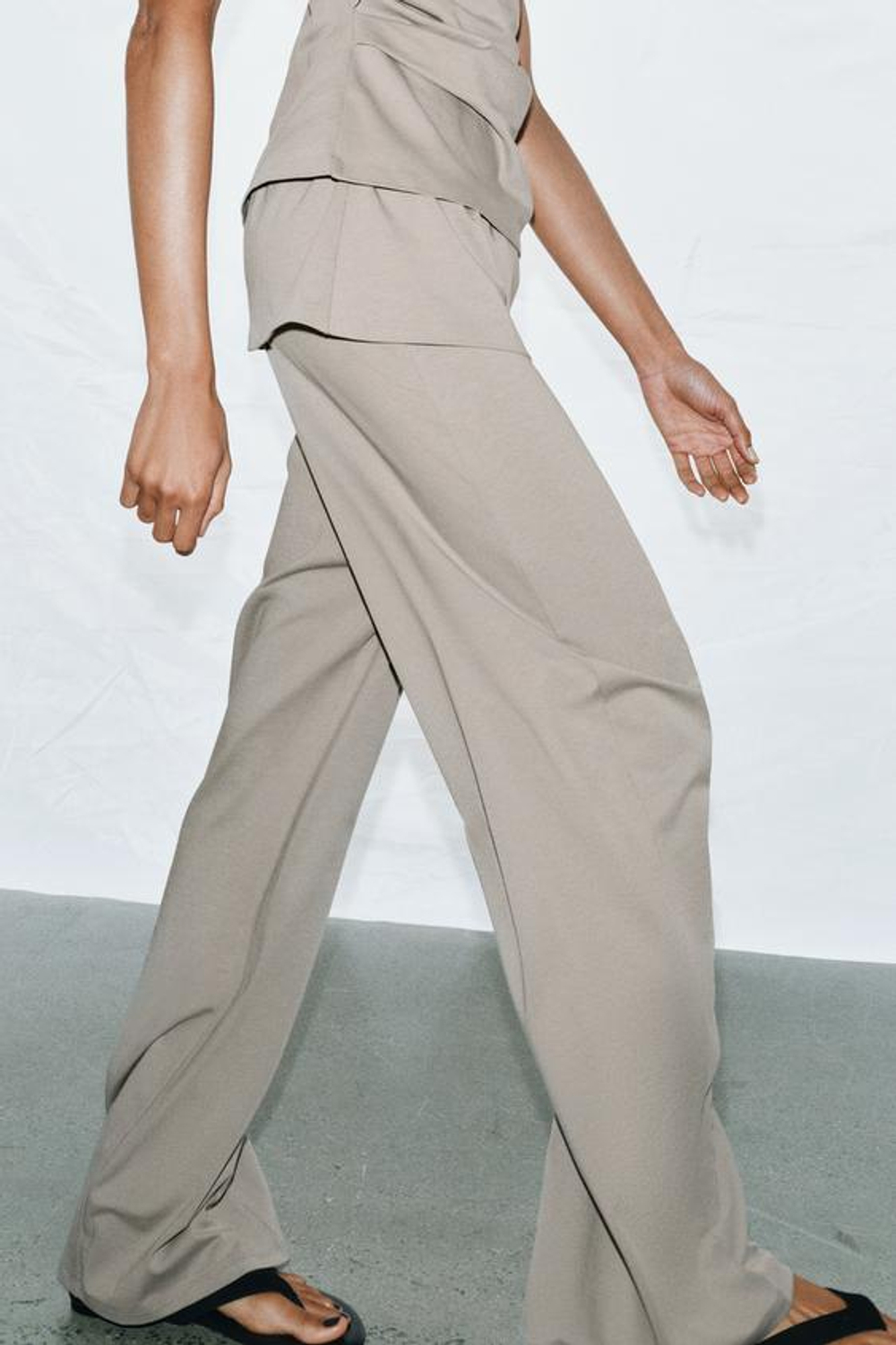 ZARA БРЮКИ ИЗ ПЛОТНОГО ХЛОПКА С ПОЯСОМ-КУШАКОМ, СЕРО-СИНИЙ