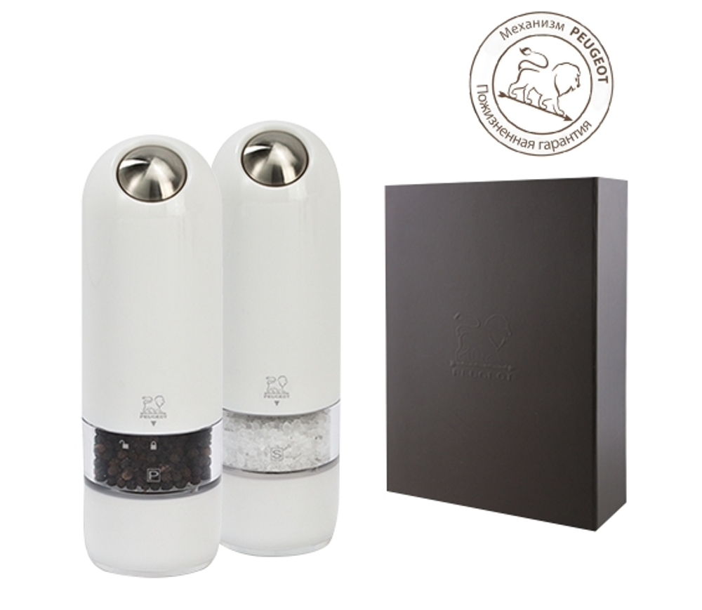 Набор мельниц для перца и соли электрический 17 см Peugeot Alaska белый Франция упаковка