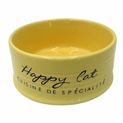 Duvo+ миска для животных керамическая, "happy cat", жёлтая, 10.5см/300мл