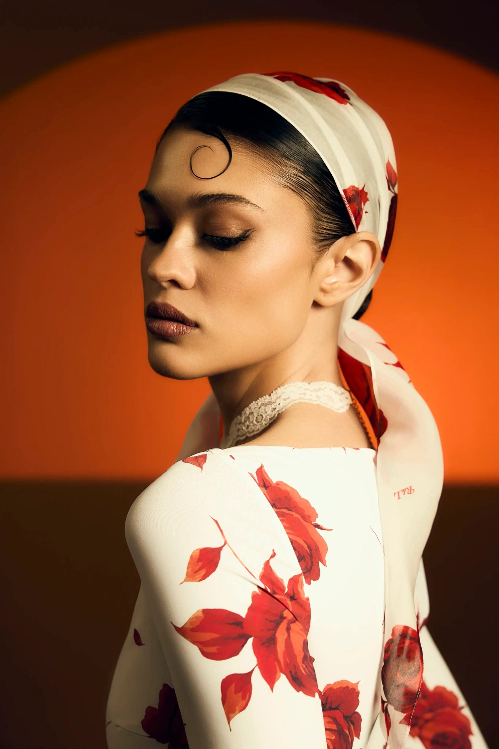 Айша (Aisha), лента из молочного шифона с цветочным принтом