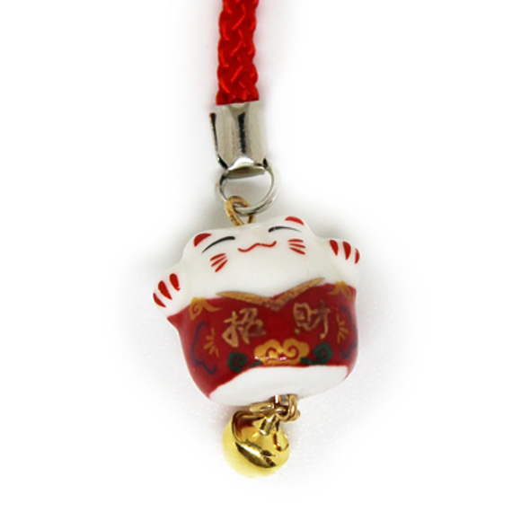 Манеки-неко подвеска "Ждем счастья" красная