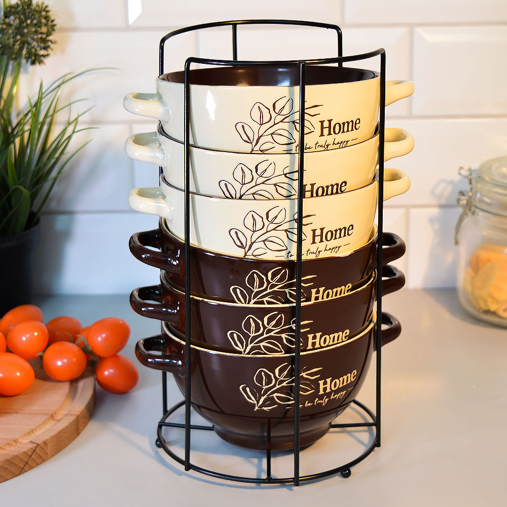 Набор бульонниц 6 предметов 650мл на подставке "Шоколад"